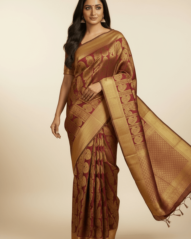 Kanchipuram Handloom Pure Silk Bridal Saree, 2 Gram Zari | New Launch - Rosepetals Luxe