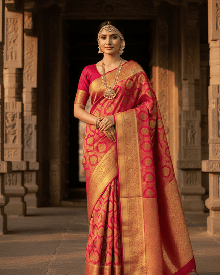 Kanchipuram Handloom Pure Silk Bridal Saree | 2 Gram Zari | Silk Mark Certified - Rosepetals Luxe