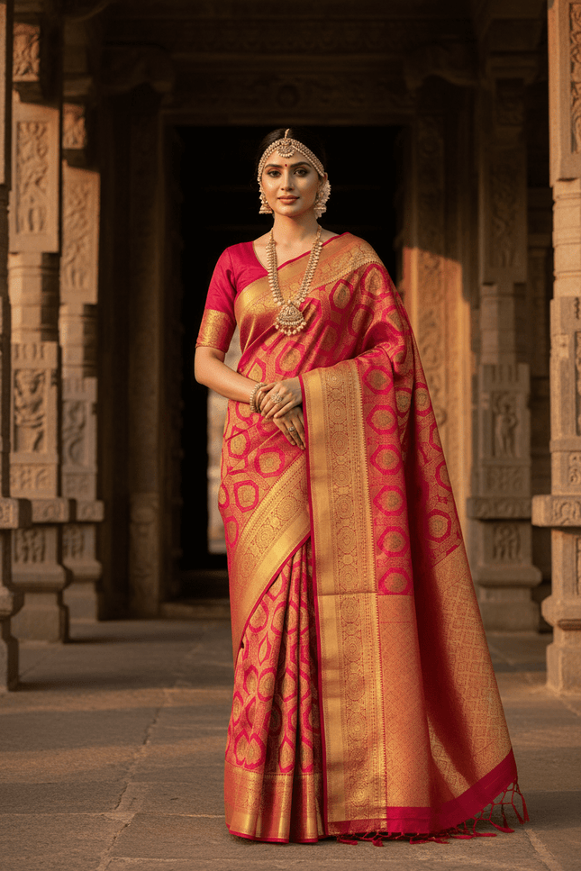 Kanchipuram Handloom Pure Silk Bridal Saree | 2 Gram Zari | Silk Mark Certified - Rosepetals Luxe