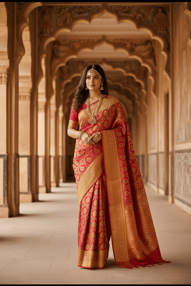 Kanchipuram Handloom Pure Silk Bridal Saree | 2 Gram Zari | Silk Mark Certified - Rosepetals Luxe