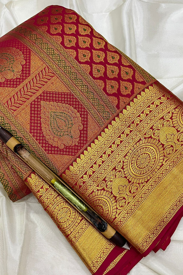 Kanchipuram Handloom Pure Silk Bridal Saree | 2 Gram Zari | Silk Mark Certified - Rosepetals Luxe