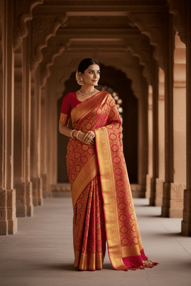Kanchipuram Handloom Pure Silk Bridal Saree | 2 Gram Zari | Silk Mark Certified - Rosepetals Luxe