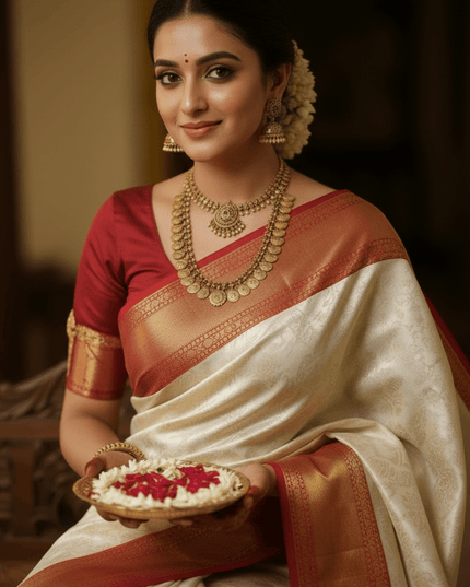 Kanchipuram Handloom Pure Silk Korvai Bridal Saree | Silk Mark Certified - Rosepetals Luxe