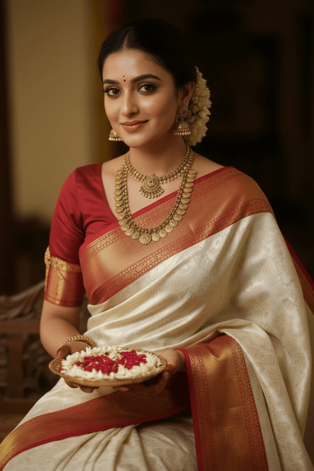 Kanchipuram Handloom Pure Silk Korvai Bridal Saree | Silk Mark Certified - Rosepetals Luxe