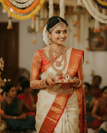 Kanchipuram Handloom Pure Silk Korvai Bridal Saree | Silk Mark Certified - Rosepetals Luxe