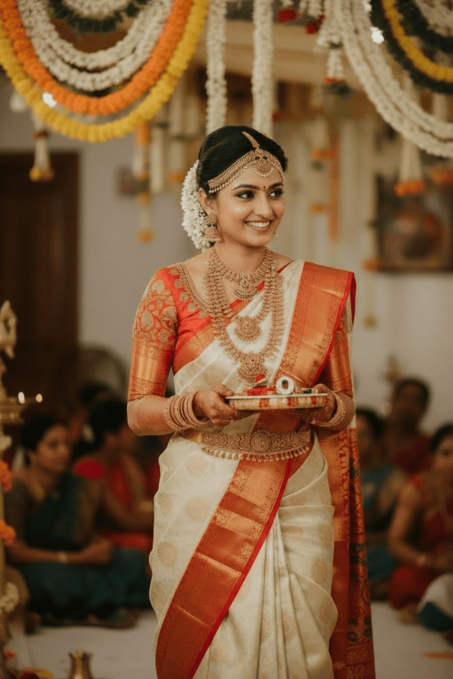 Kanchipuram Handloom Pure Silk Korvai Bridal Saree | Silk Mark Certified - Rosepetals Luxe
