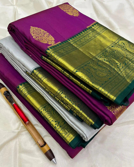 Kanchipuram Handloom Pure Silk Korvai Butta Saree – Silk Mark Certified - Rosepetals Luxe
