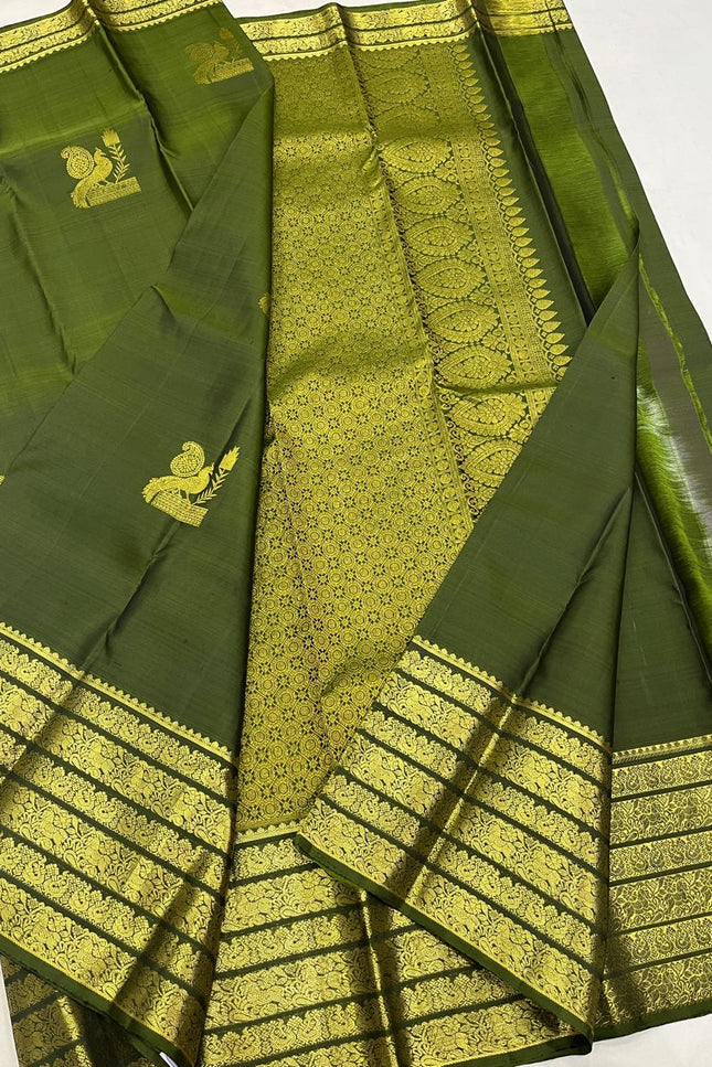 Kanchipuram Handloom Pure Silk Saree | Big Border Bridal Weave | Silk Mark Certified - Rosepetals Luxe
