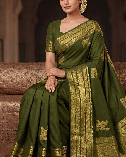 Kanchipuram Handloom Pure Silk Saree | Big Border Bridal Weave | Silk Mark Certified - Rosepetals Luxe