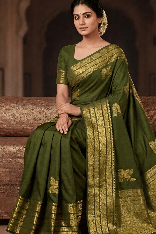 Kanchipuram Handloom Pure Silk Saree | Big Border Bridal Weave | Silk Mark Certified - Rosepetals Luxe