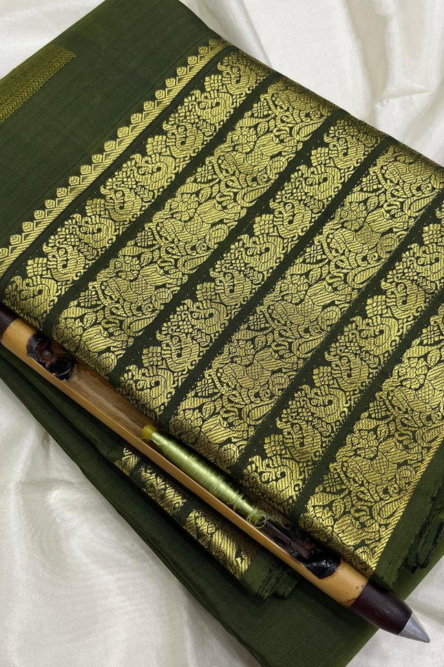 Kanchipuram Handloom Pure Silk Saree | Big Border Bridal Weave | Silk Mark Certified - Rosepetals Luxe