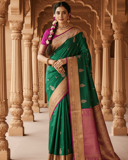 Kanchipuram Handloom Pure Silk Saree | Bridal Weave | Silk Mark Certified - Rosepetals Luxe