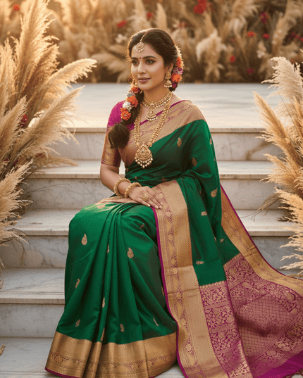 Kanchipuram Handloom Pure Silk Saree | Bridal Weave | Silk Mark Certified - Rosepetals Luxe