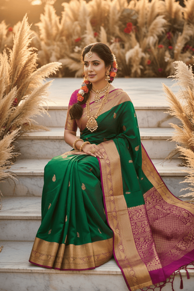 Kanchipuram Handloom Pure Silk Saree | Bridal Weave | Silk Mark Certified - Rosepetals Luxe
