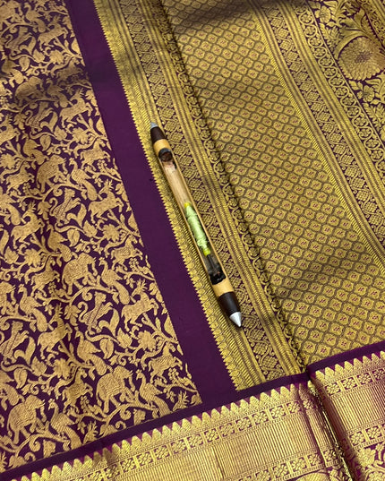 Kanchipuram Handloom Pure Silk Saree | Deep Wine | Bridal Zari Weave | Silk Mark Certified - Rosepetals Luxe