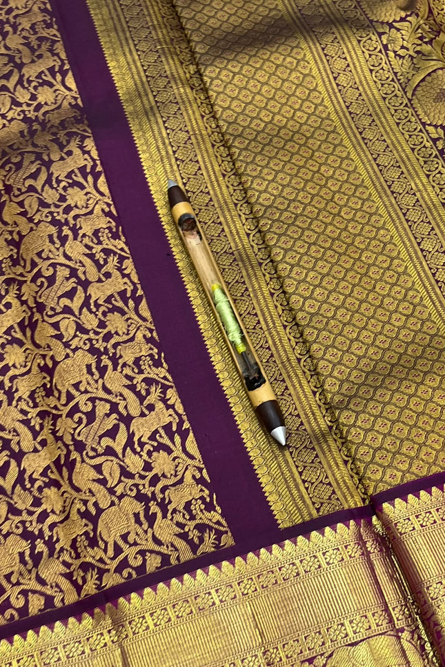 Kanchipuram Handloom Pure Silk Saree | Deep Wine | Bridal Zari Weave | Silk Mark Certified - Rosepetals Luxe