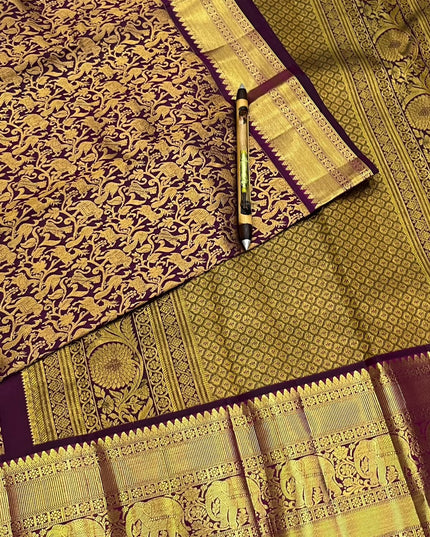 Kanchipuram Handloom Pure Silk Saree | Deep Wine | Bridal Zari Weave | Silk Mark Certified - Rosepetals Luxe