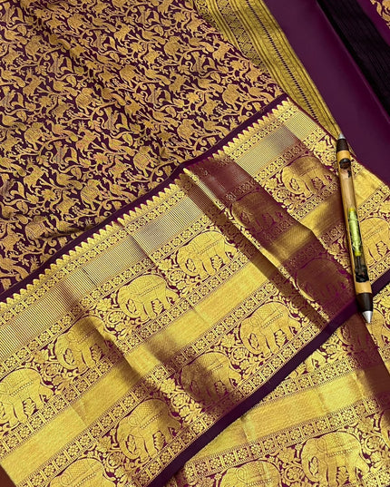 Kanchipuram Handloom Pure Silk Saree | Deep Wine | Bridal Zari Weave | Silk Mark Certified - Rosepetals Luxe