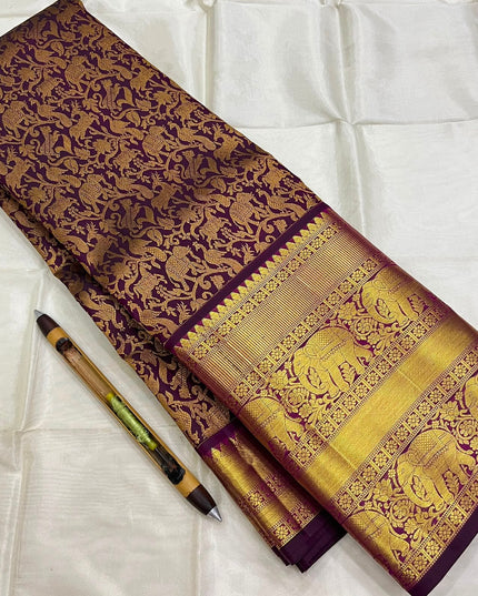 Kanchipuram Handloom Pure Silk Saree | Deep Wine | Bridal Zari Weave | Silk Mark Certified - Rosepetals Luxe