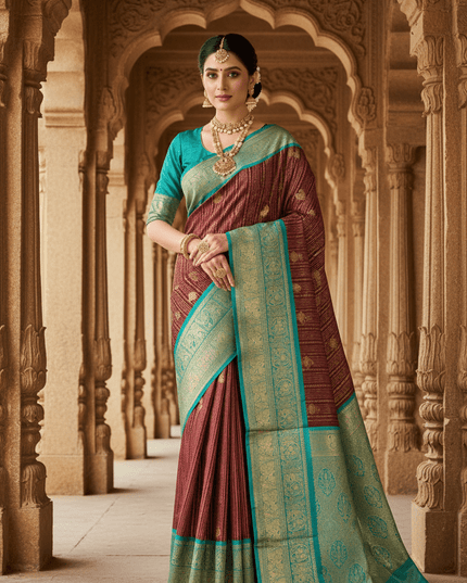 Kanchipuram Handloom Pure Silk Saree | Korvai Bridal Weave | Silk Mark Certified | Wedding & Festive Saree - Rosepetals Luxe
