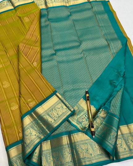 Kanchipuram Handloom Pure Silk Saree | Korvai Bridal Weave | Silk Mark Certified | Wedding & Festive Saree - Rosepetals Luxe