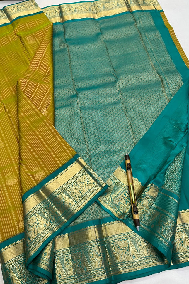 Kanchipuram Handloom Pure Silk Saree | Korvai Bridal Weave | Silk Mark Certified | Wedding & Festive Saree - Rosepetals Luxe