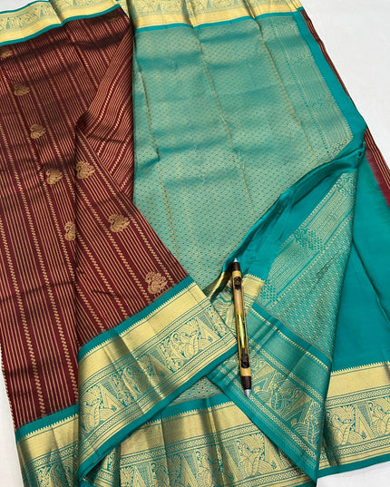 Kanchipuram Handloom Pure Silk Saree | Korvai Bridal Weave | Silk Mark Certified | Wedding & Festive Saree - Rosepetals Luxe