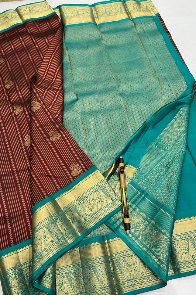 Kanchipuram Handloom Pure Silk Saree | Korvai Bridal Weave | Silk Mark Certified | Wedding & Festive Saree - Rosepetals Luxe