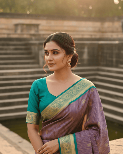 Kanchipuram Handloom Pure Silk Saree | Korvai Bridal Weave | Silk Mark Certified | Wedding & Festive Saree - Rosepetals Luxe