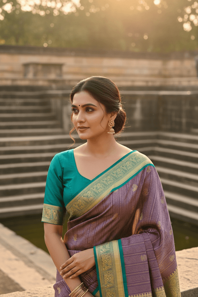 Kanchipuram Handloom Pure Silk Saree | Korvai Bridal Weave | Silk Mark Certified | Wedding & Festive Saree - Rosepetals Luxe