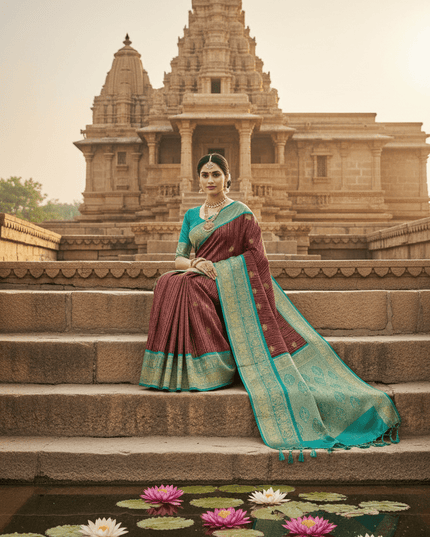 Kanchipuram Handloom Pure Silk Saree | Korvai Bridal Weave | Silk Mark Certified | Wedding & Festive Saree - Rosepetals Luxe