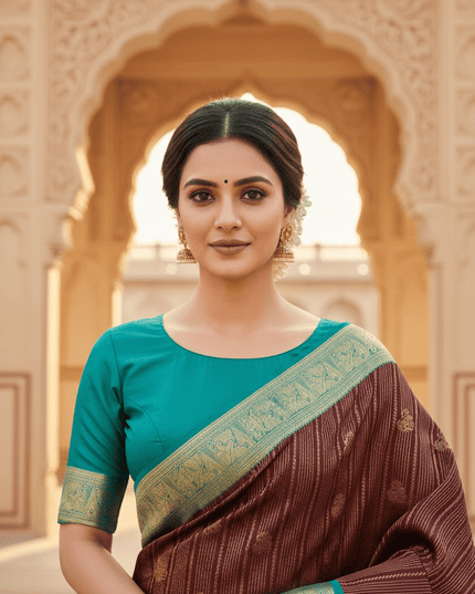 Kanchipuram Handloom Pure Silk Saree | Korvai Bridal Weave | Silk Mark Certified | Wedding & Festive Saree - Rosepetals Luxe