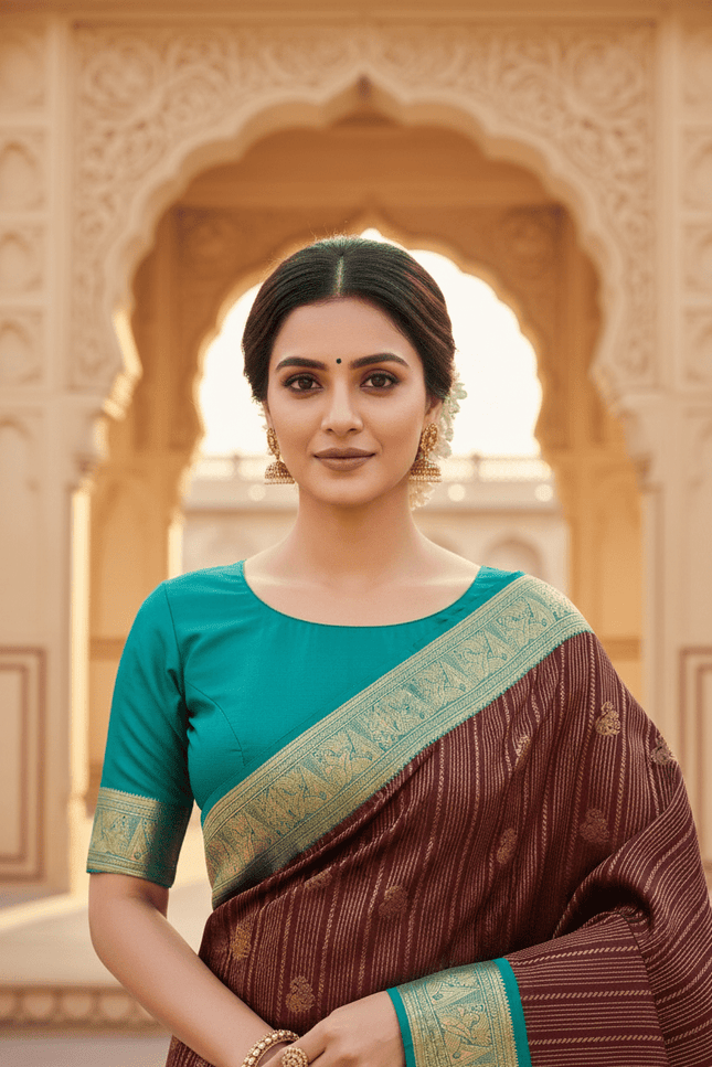 Kanchipuram Handloom Pure Silk Saree | Korvai Bridal Weave | Silk Mark Certified | Wedding & Festive Saree - Rosepetals Luxe