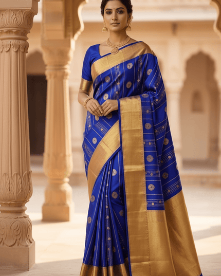 Kanchipuram Handloom Pure Silk Saree | Korvai Butta with Silk Mark Certificate - Rosepetals Luxe