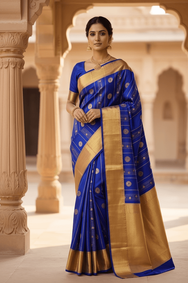 Kanchipuram Handloom Pure Silk Saree | Korvai Butta with Silk Mark Certificate - Rosepetals Luxe