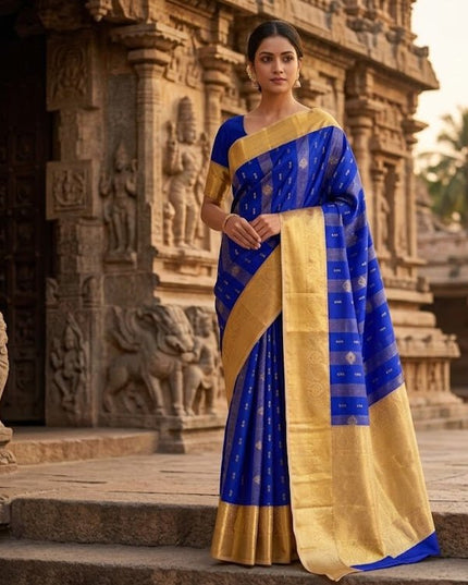 Kanchipuram Handloom Pure Silk Saree | Korvai Butta with Silk Mark Certificate - Rosepetals Luxe