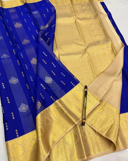 Kanchipuram Handloom Pure Silk Saree | Korvai Butta with Silk Mark Certificate - Rosepetals Luxe