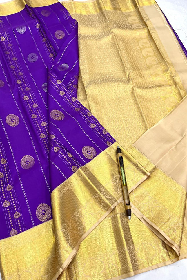 Kanchipuram Handloom Pure Silk Saree | Korvai Butta with Silk Mark Certificate - Rosepetals Luxe