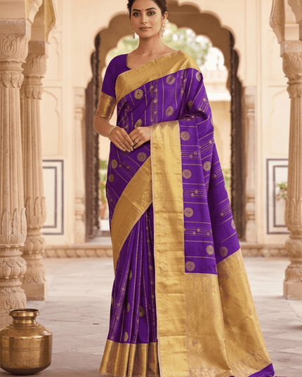 Kanchipuram Handloom Pure Silk Saree | Korvai Butta with Silk Mark Certificate - Rosepetals Luxe