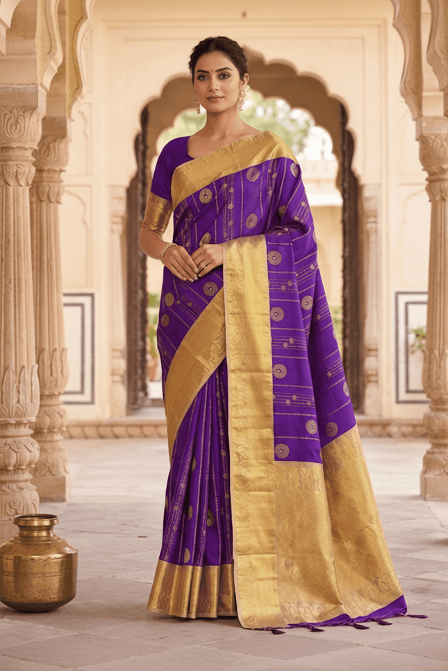 Kanchipuram Handloom Pure Silk Saree | Korvai Butta with Silk Mark Certificate - Rosepetals Luxe