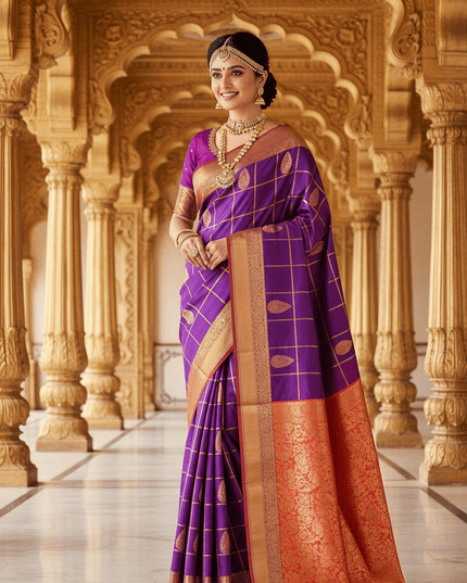 Kanchipuram Handloom Pure Silk Saree | Vaira Oosi Weave | Silk Mark Certified | Rosepetals Luxe - Rosepetals Luxe