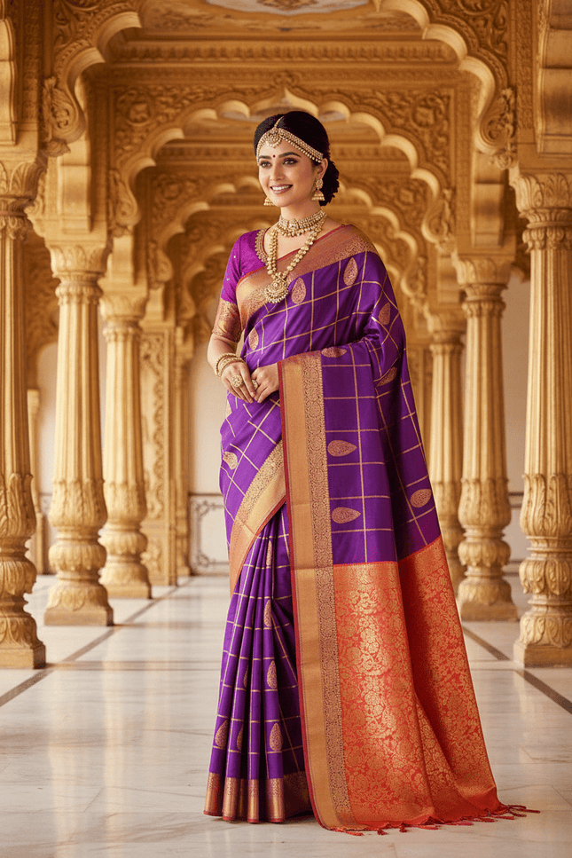 Kanchipuram Handloom Pure Silk Saree | Vaira Oosi Weave | Silk Mark Certified | Rosepetals Luxe - Rosepetals Luxe
