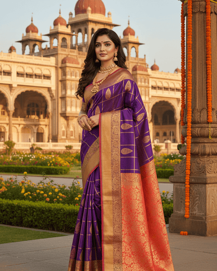 Kanchipuram Handloom Pure Silk Saree | Vaira Oosi Weave | Silk Mark Certified | Rosepetals Luxe - Rosepetals Luxe