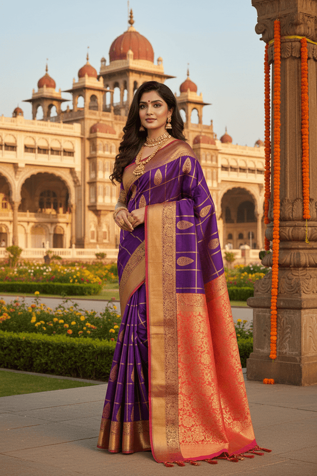 Kanchipuram Handloom Pure Silk Saree | Vaira Oosi Weave | Silk Mark Certified | Rosepetals Luxe - Rosepetals Luxe