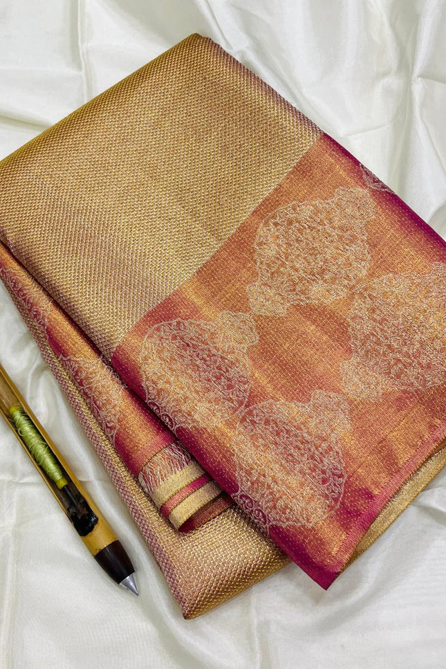 Kanchipuram Handloom Pure Silk Saree | Wedding Tissue Bridal Collection - Rosepetals Luxe