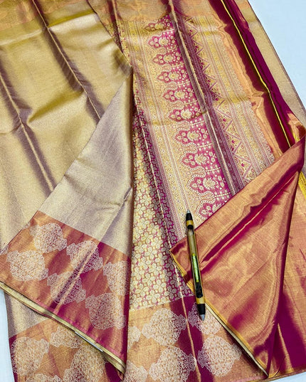 Kanchipuram Handloom Pure Silk Saree | Wedding Tissue Bridal Collection - Rosepetals Luxe