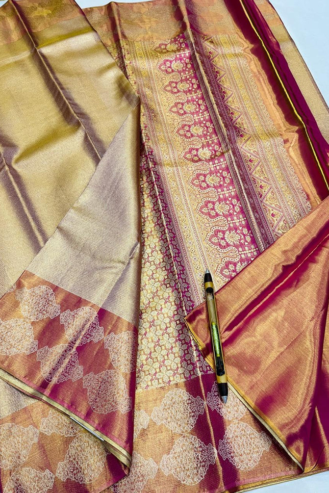Kanchipuram Handloom Pure Silk Saree | Wedding Tissue Bridal Collection - Rosepetals Luxe