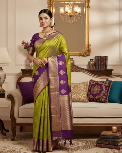 Kanchipuram Luxe Silk Saree | Butta Combo Bridal & Festive Saree - Rosepetals Luxe