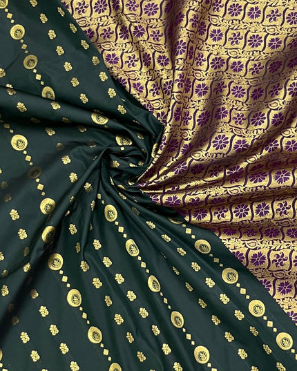 Kanchipuram Luxe Silk Saree – Dark Green Zari Weave | Festive & Bridal Wear - Rosepetals Luxe