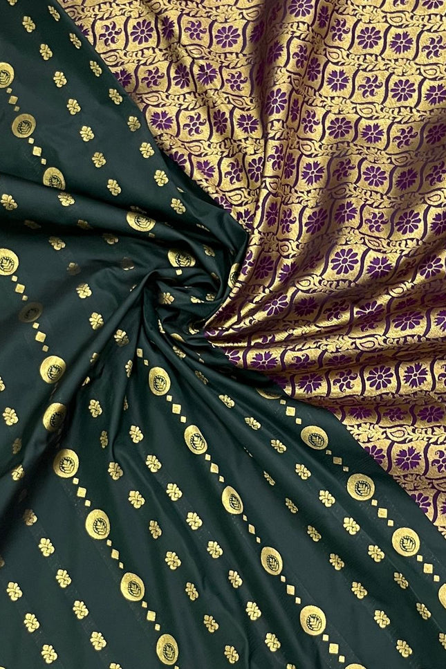 Kanchipuram Luxe Silk Saree – Dark Green Zari Weave | Festive & Bridal Wear - Rosepetals Luxe